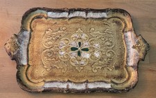 Sammler Tablett Serviertablett Florence Florentiner Stil alt Landhaus Gold-Weiß