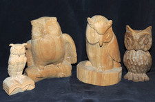 4x handgeschnitzte Holzeulen ca. 8-15cm Dekorfigur Geschenk Sammler