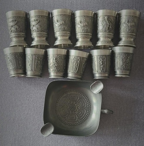 12x zinn schnapsbecher - zinn,