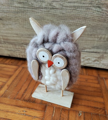 Dekofigur deko eule mit wolle - dekofigur,