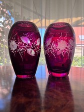 Paar vintage Kristallvasen Bohemia  handgeschliffen Mitte des 20. Jahrhunderts