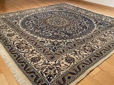 6288  GEWASCHEN Quadratischer handgeknüpfter Nain m. Seide 200x200 Orientteppich