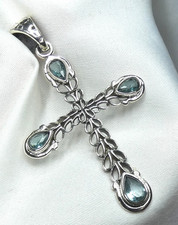 Anhänger 925 Silber großes Keltenkreuz mit facettiertem Blautopas UNIKAT NEU