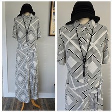 Vintage 20er 1930er Jahre Stil Elfenbein Geometrisch Downton Kleid Größe 14 Peaky Blinders