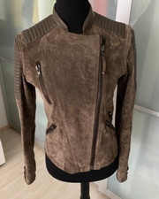MNG Leder Jacke Damen Größe S Farbe Khaki-Grau ,Schweinsleder Wildleder