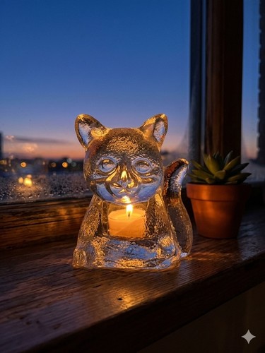 90s partylite glass - glass, cat