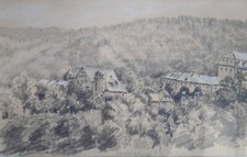 Zeichnung: Blick auf Schloss