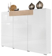 Highboard Tartu Kommode 147x39x132cm weiß Hochglanz sanremo eiche (18627)