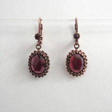 Granatschmuck Granat oval Ohrringe Vintage Retro Trachten Sterling Silber 925/-