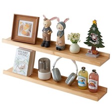 Wandregal 2er Set, 50cm Bilderleiste Holz Schweberegal Holz Regalbrett Wandbo...