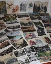 Posten alte Postkarten - meist gelaufen - Briefmarken / Stempel