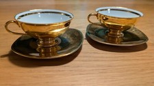 2 x Händel Bavaria Porzellan Mokkatasse mit Untertasse Gold vintage 20er Jahre