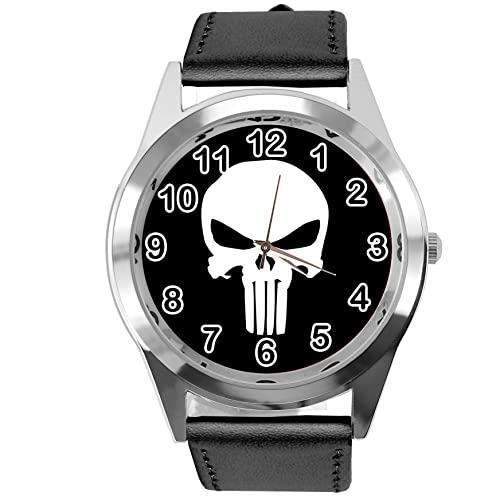 Schwarze leder runde - runde, uhr