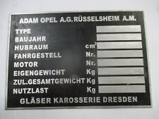Typenschild Opel Oldtimer Schild Gläser Karosserie Kapitän Admiral s68