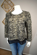 ? CANDA ?weicher Zottel Pullover Zebra mit Blusen Ansatz 46 48 grau schwarz ?