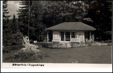 Bärenfels Sachsen DDR Postkarte 1950/60 Holzhaus Statue Steinbock Wald