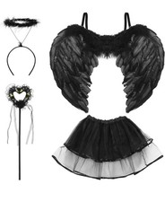 Engel Flügel Schwarz mit Heiligenschein Kostüm Kinder, Fasching