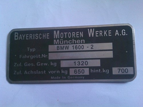 Bmw typenschild 1600 114 e6 - bmw,