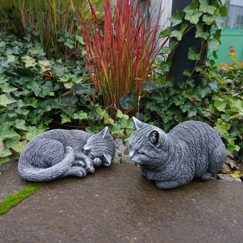 Katzen 2er set steinfigur - katzen,