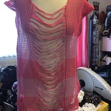 Häkelshirt Häkel Shirt Tunika Top Risse Pink Rosa M/l 38-40 Neu Boho Hippie