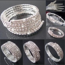Armreif Armspirale Silber plattiert Strass Hochzeit Armband Schmuck Braut VA33
