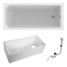 Acryl-Badewanne im Komplettset weiß 170 x 75 inklusive Wannenträger + Ablauf