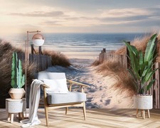 Fototapete Strand Ozean Natur Sand Wolken Zaun VLIES TAPETE XXL + KLEISTER 407