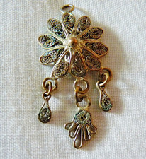 Antik Anhänger Filigran Silber Silberdraht Perlrand Verziert Blume