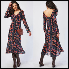 Vintage Blumen Schwarz Kleid Lang Blumenmuster Midi Maxi Kleid Chiffon Gefüttert