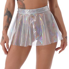 DE Damen Wetlook Rock Kurze Minirock Shiny PVC Plisseerock Skater Rock Kostüm
