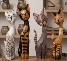 4x Holzkatze Deko