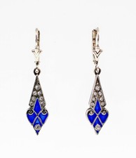 9901135-d Vintage 925er Silber Ohrringe Swarovski-Steine blau emaill. 3,5x0,7cm