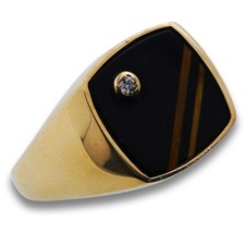 Herren Ring 585 Gold 14 kt Gelbgold Onyx Edelstein Wert 1290,-
