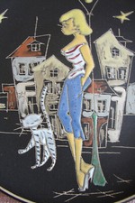 Ruscha Keramik pottery Dekor Paris Katze Schale Wandteller Retro  Handarbeit