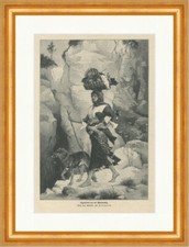 Zigeunerin auf der Wanderung Kind Korb Lematte Holzstich GL III Gerahmt 820