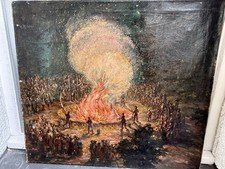 Ölbild Signiert A.RICHTER Pfingst Feuer, 1930, Kersdorf Brandenburg