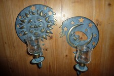 Partylite - aus 1994 - Celestial Sonne und Mond Wandlampen mit Gläsern, wie NEU