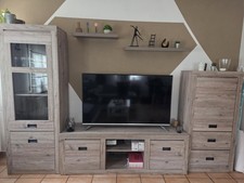 Wohnwand Eiche Sonoma – Vitrine, TV-Board, Highboard & Regale – guter Zustand