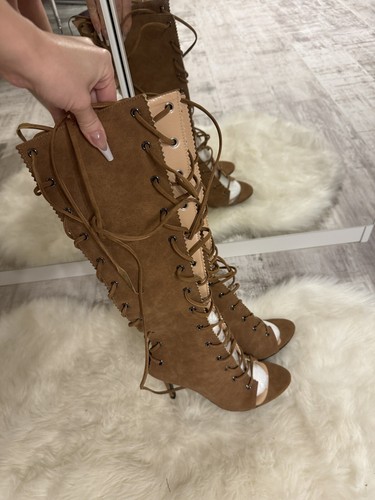 Schnür stiefel sexy beige - schnür,