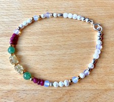 Edelstein Armband Citrin Rubin Mondstein Jade 925er Silber 19 cm 