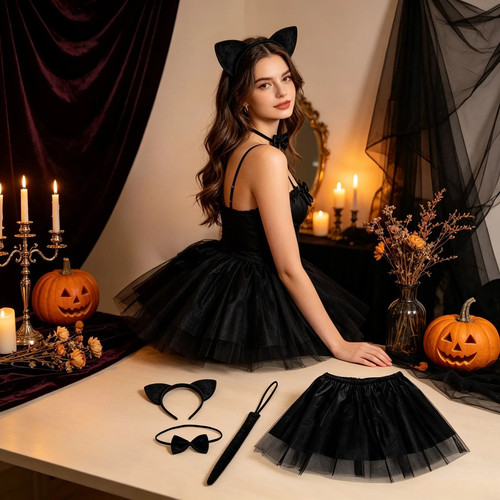 Katzenkostüm set schwarz - katzenkostüm-set,
