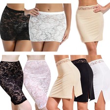 DE Damen Halb Slip Kurz Floral Spitze Petticoat Seitenschlitz Kurzer Unterrock