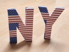 2 Buchstaben N u. Y, Pappmaché, Karton,Basteln,Deko kreativ, beklebt NY,New York