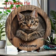 Blechschild rund Welcome Katze