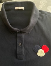 MONCLER Damen Poloshirt M Kurzarm Pikée Navy dunkelblau Applikation Vintage