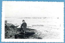 Foto, Soldat im Winter, auf einem Pferde-Transportschlitten, um 1942 !!!