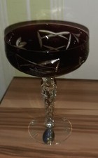 Sektschale Dresden Crystal handgeschliffen dunkelroter Überfang