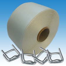 Umreifungsset 19 mm Textil Polyestersband  150 Verschlussklemmen, Umreifungsband