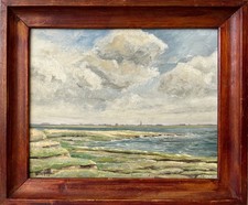 Charmantes kleines Ölbild Impressionist Küste Meer 1946 Antik W. Schade signiert