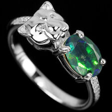 Ring Raubkatze Schwarzer Opal 925 Silber 585 Weißgold vergoldet Gr. 54